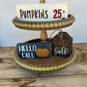 Handmade Tiered Tray Decor - Hello Fall - Pumpkins - Shelf Sitters